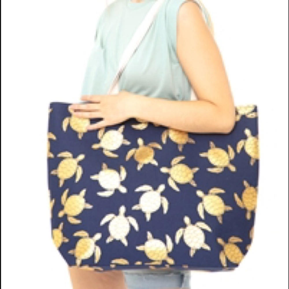 Navy Gold Foil Turtle Tote Bag - Picture 3 of 4